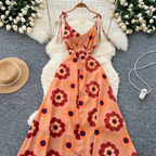 Bohemian Style Printed Backless Slip Dress