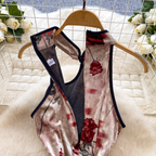 Chinese Style Floral Suede Cheongsam Dress