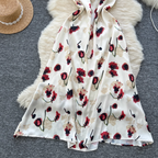 Vintage Rose Printed Hollowed Satin Dress