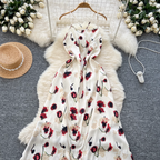 Vintage Rose Printed Hollowed Satin Dress