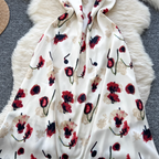 Vintage Rose Printed Hollowed Satin Dress