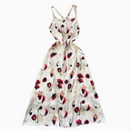 Vintage Rose Printed Hollowed Satin Dress