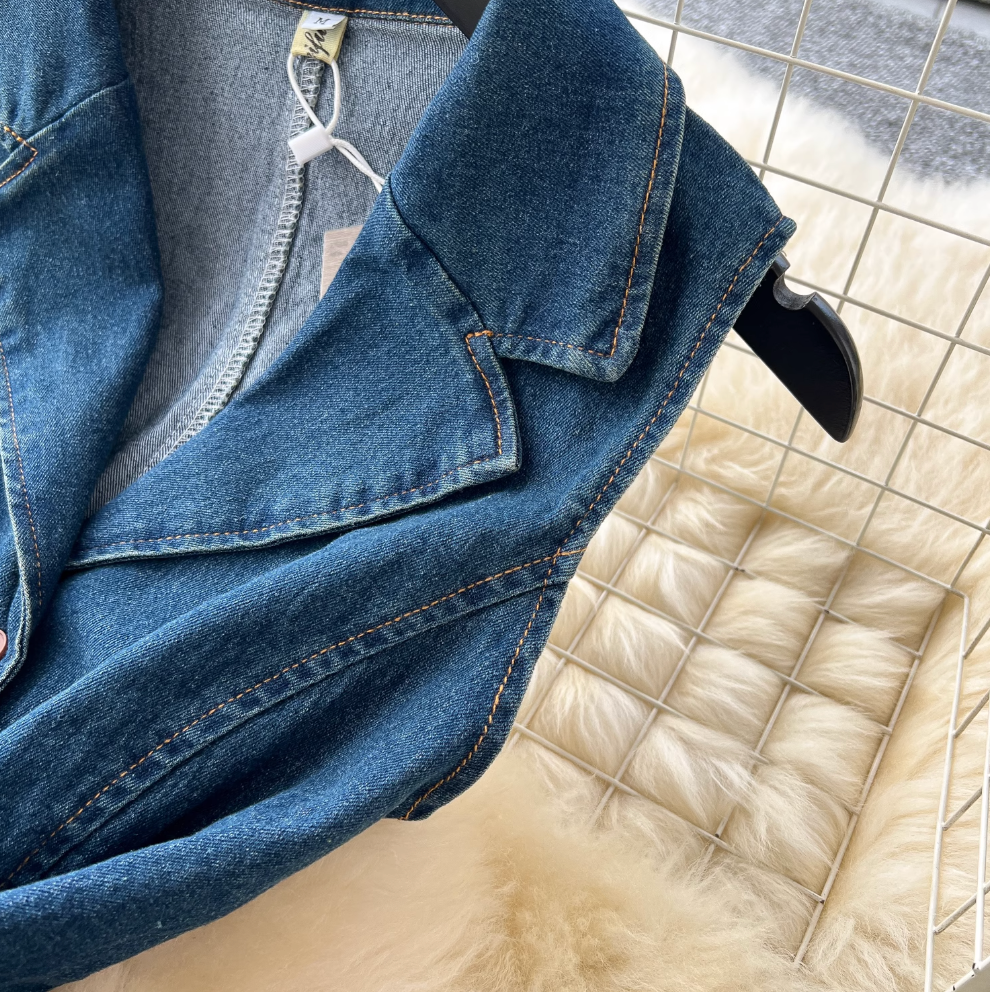 Lapeled Vest & Half-body Skirt Denim 2Pcs