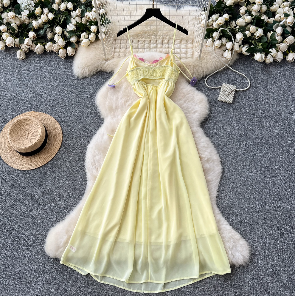 Fairy 3D Colorful Floral Slip Chiffon Dress