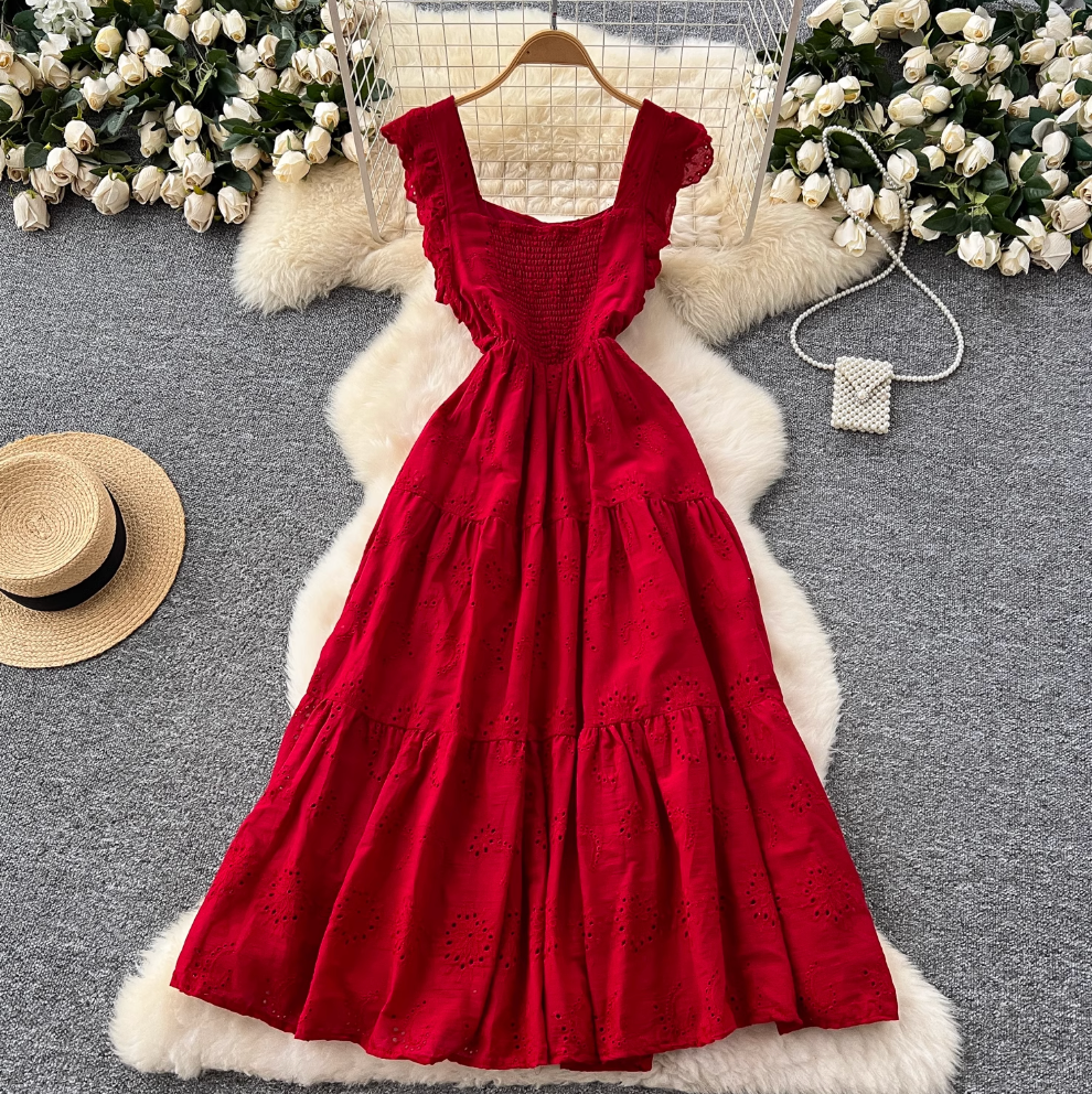 French Style Hollowed Embroidery Dress