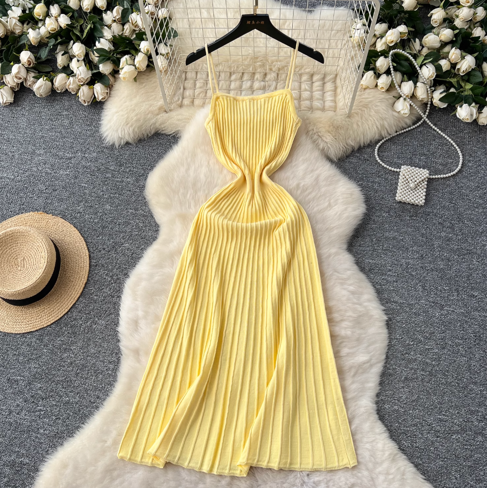 Elegant Solid Color Striped Slim Dress