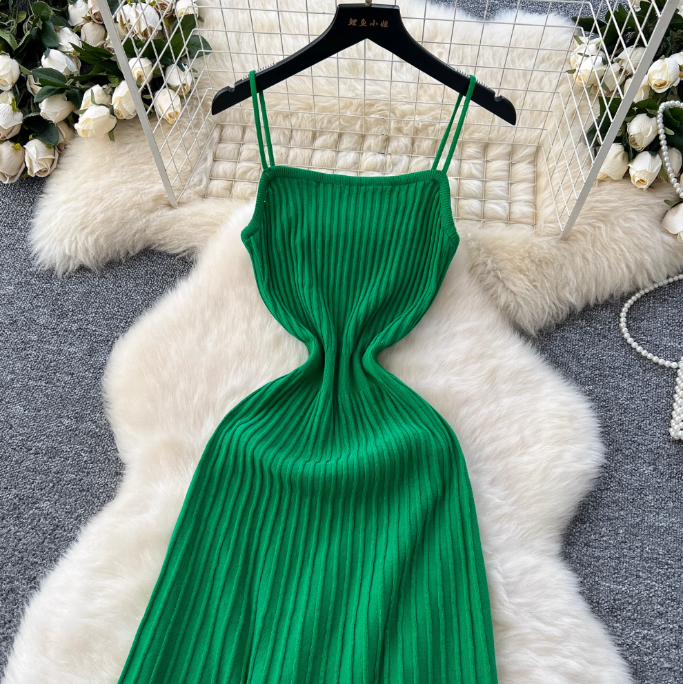 Elegant Solid Color Striped Slim Dress