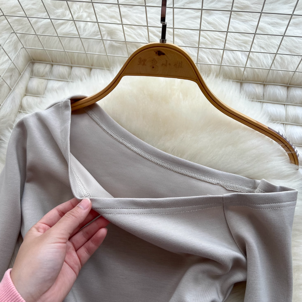 Slant Neckline Top & Trousers 2Pcs