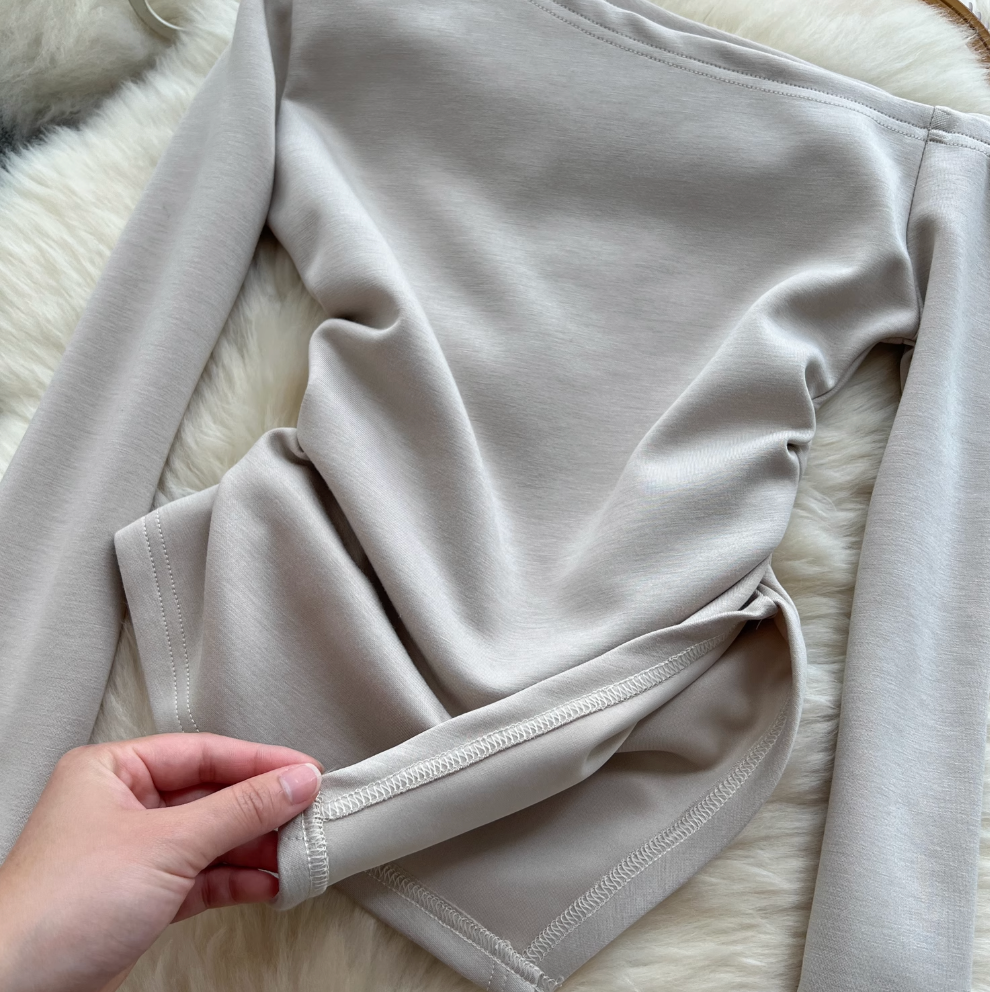 Slant Neckline Top & Trousers 2Pcs
