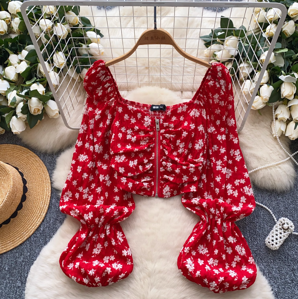 Sweetie Floral Printed Zipped Short Top