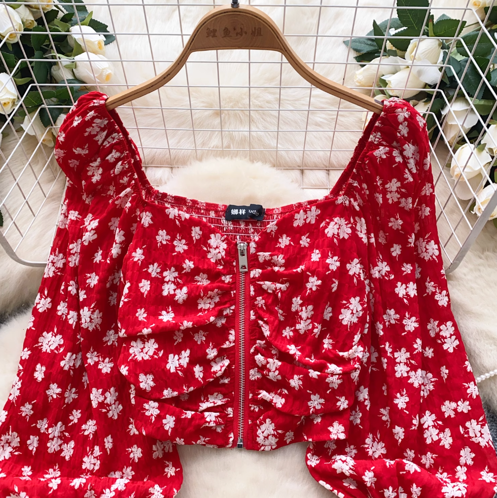 Sweetie Floral Printed Zipped Short Top