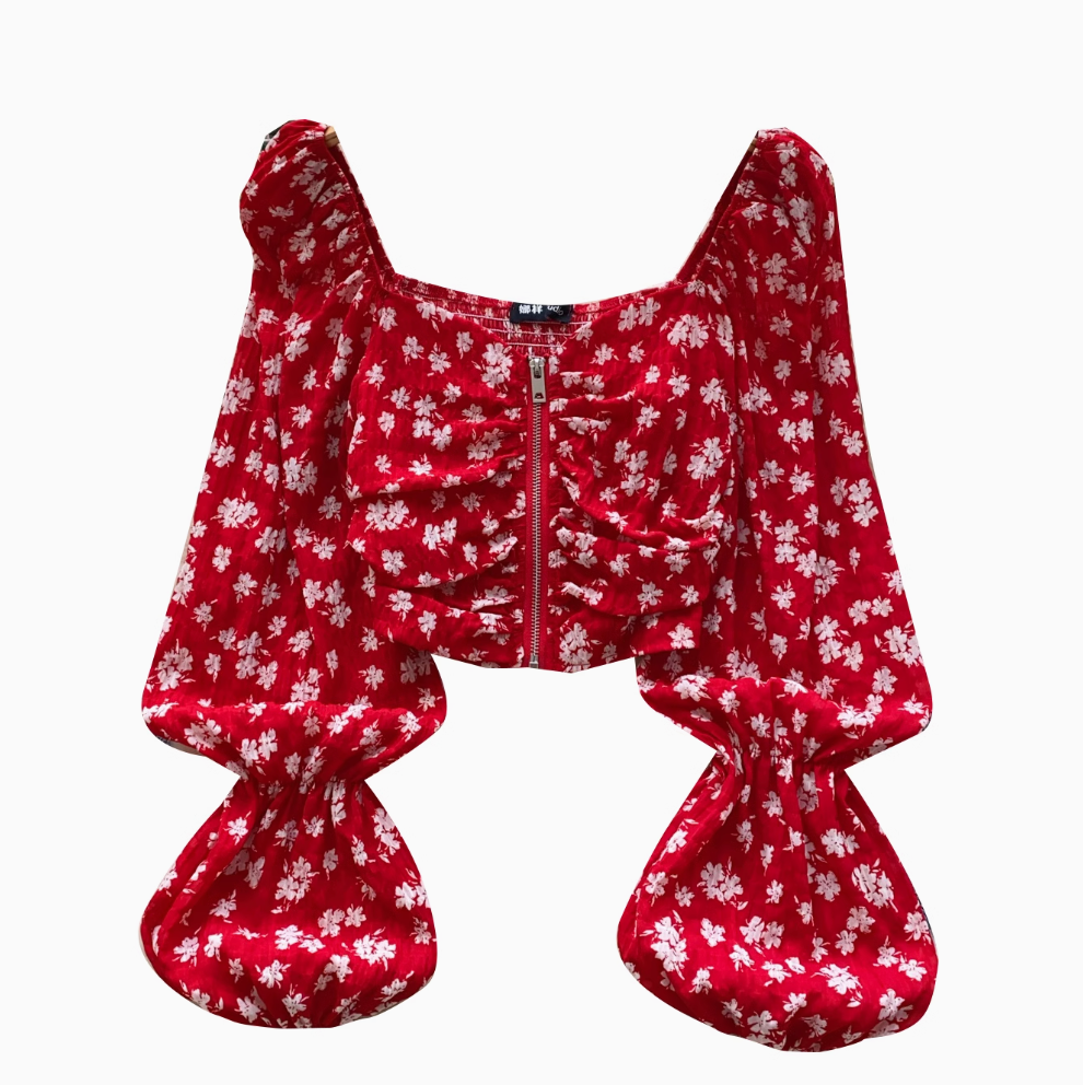 Sweetie Floral Printed Zipped Short Top