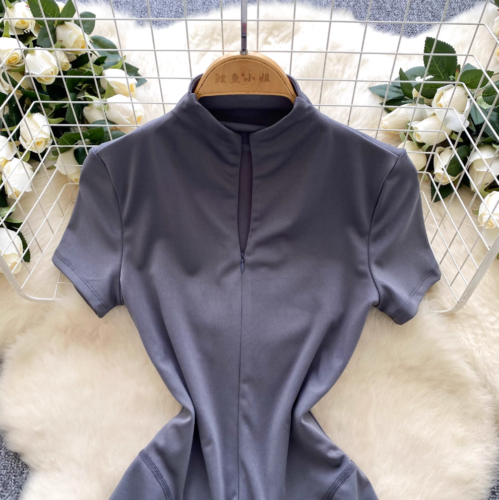 Elastic Turtleneck Zipped Yoga Romper