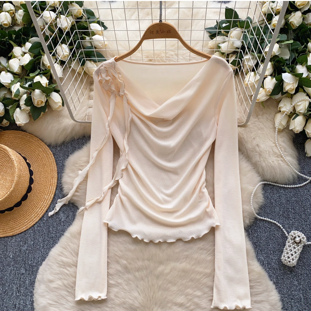 Draped Neckline Thin Bottoming Shirt