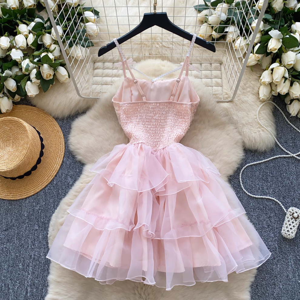 Sweetie Pink Embroidered Puffy Slip Dress