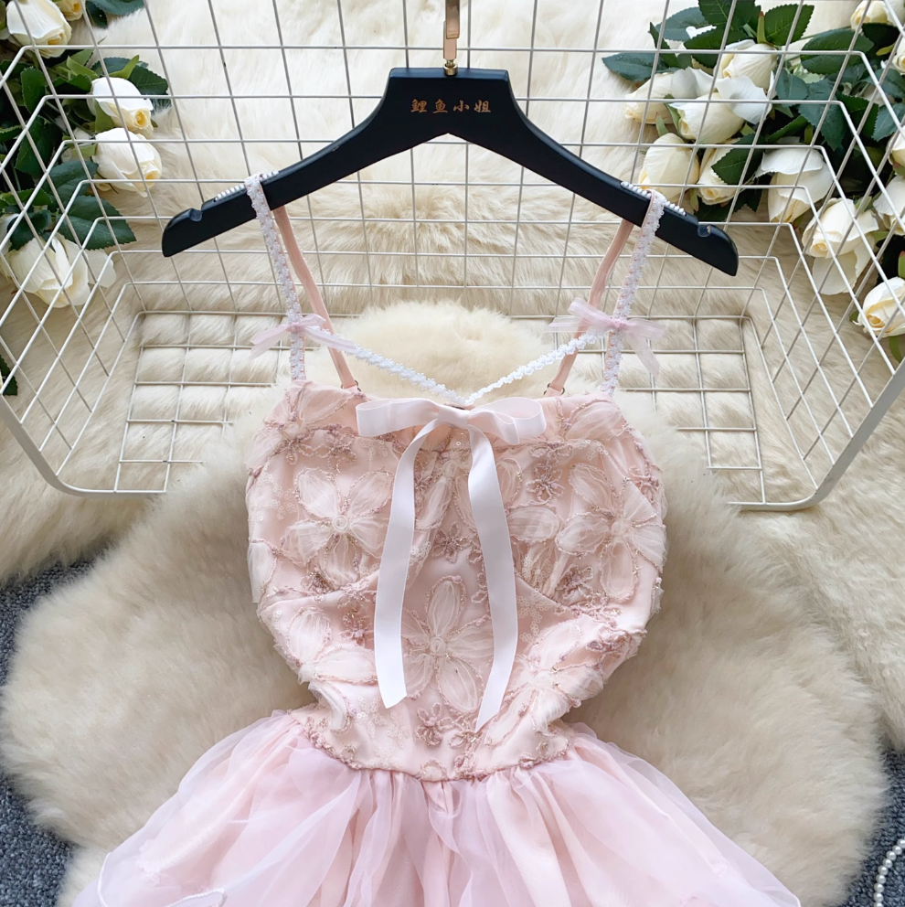 Sweetie Pink Embroidered Puffy Slip Dress
