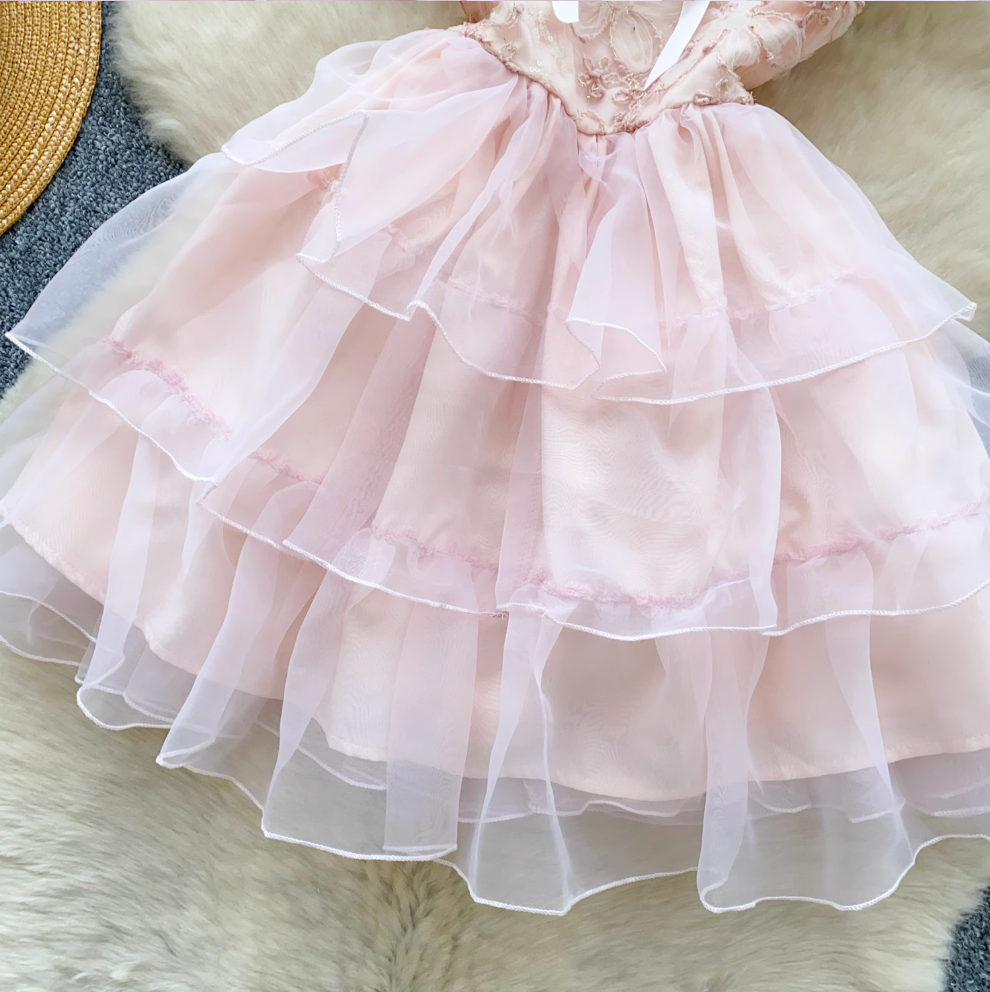 Sweetie Pink Embroidered Puffy Slip Dress
