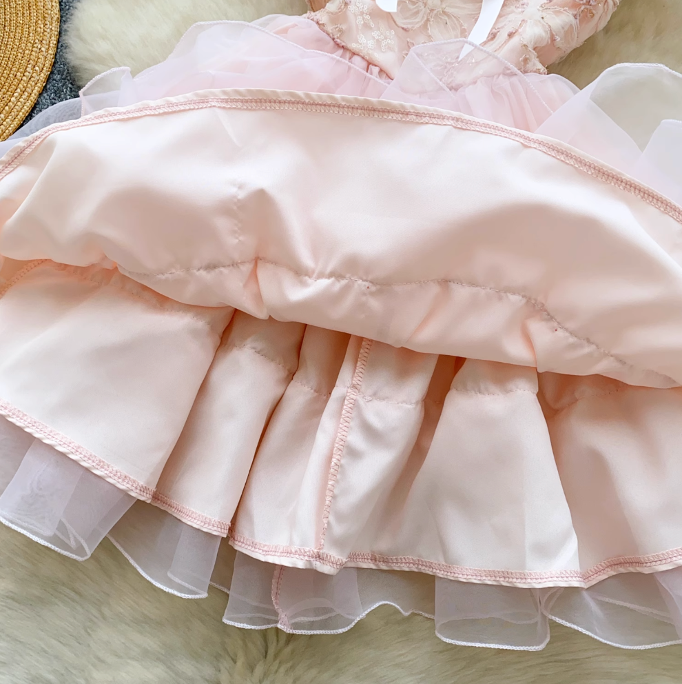 Sweetie Pink Embroidered Puffy Slip Dress