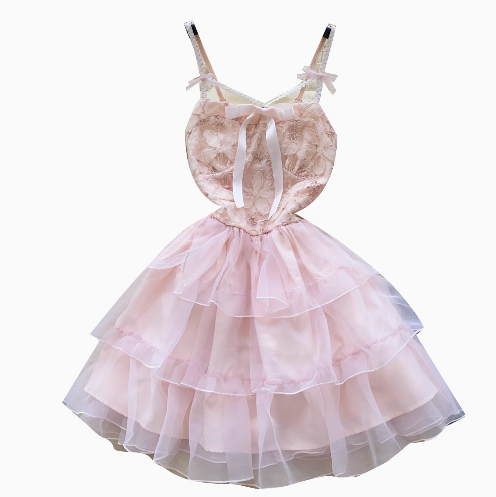Sweetie Pink Embroidered Puffy Slip Dress