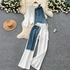 Denim Patchwork Hoodie & Trousers 2Pcs