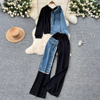 Denim Patchwork Hoodie & Trousers 2Pcs