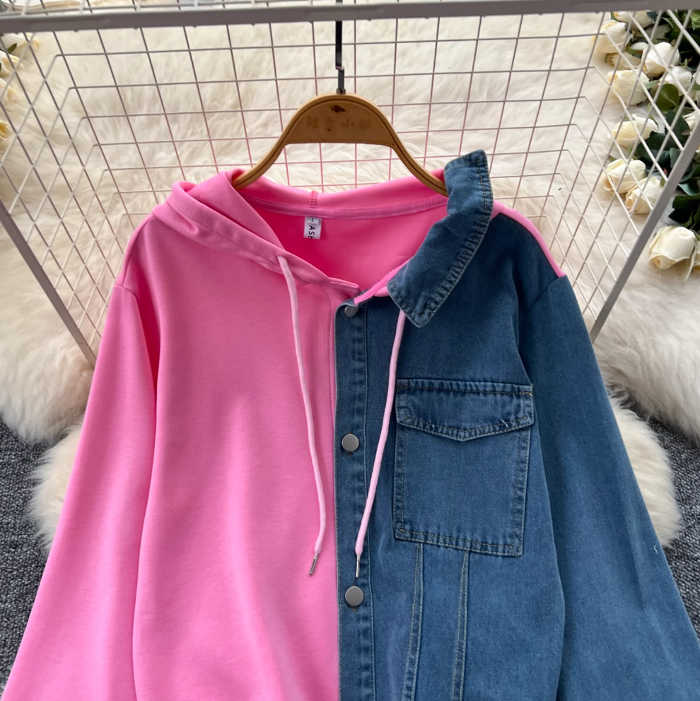 Denim Patchwork Hoodie & Trousers 2Pcs