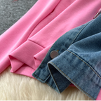 Denim Patchwork Hoodie & Trousers 2Pcs