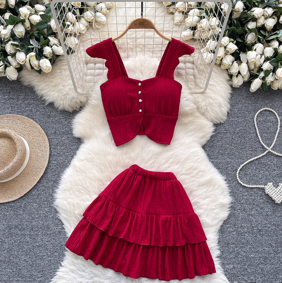 Camisole & Pleated Skirt Ruffled 2Pcs