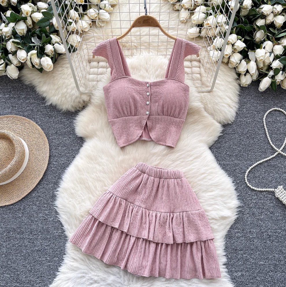 Camisole & Pleated Skirt Ruffled 2Pcs