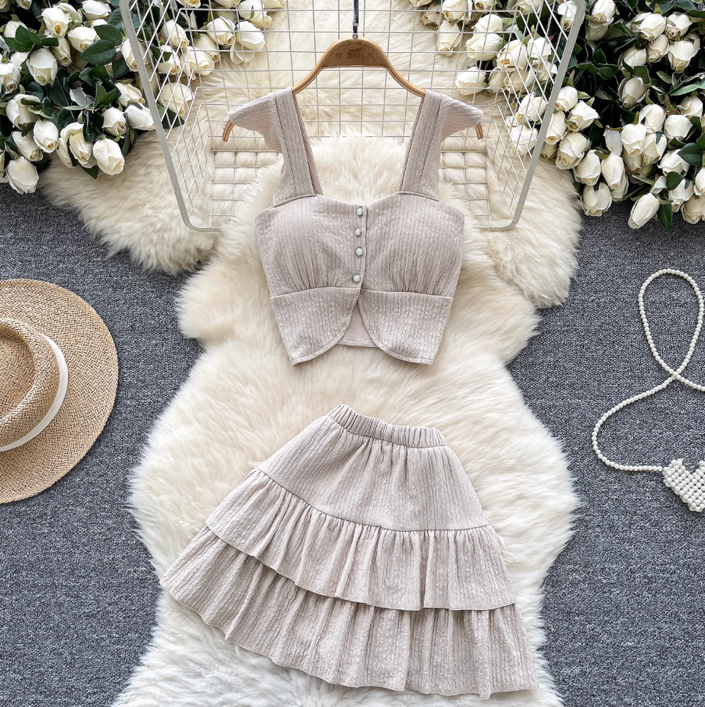Camisole & Pleated Skirt Ruffled 2Pcs