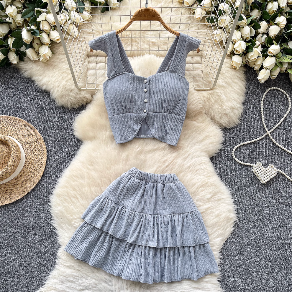 Camisole & Pleated Skirt Ruffled 2Pcs