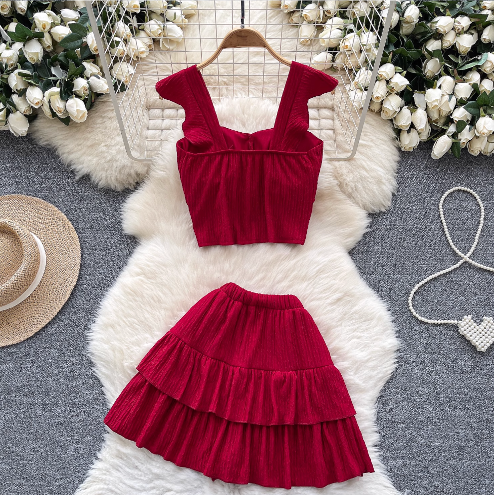 Camisole & Pleated Skirt Ruffled 2Pcs