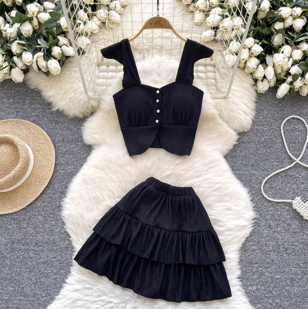 Camisole & Pleated Skirt Ruffled 2Pcs