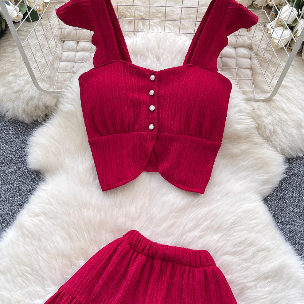 Camisole & Pleated Skirt Ruffled 2Pcs