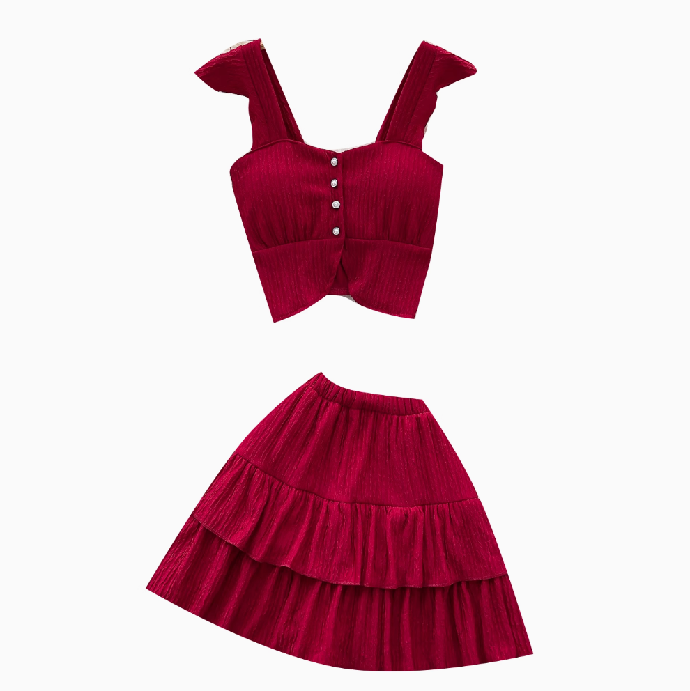 Camisole & Pleated Skirt Ruffled 2Pcs