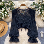 V-neck Drawstring Floral Printed Shirt