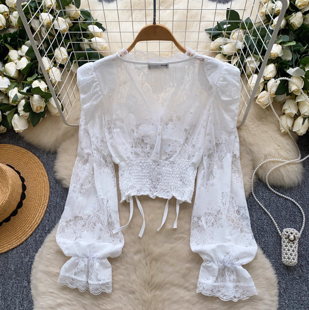 V-neck Drawstring Floral Printed Shirt