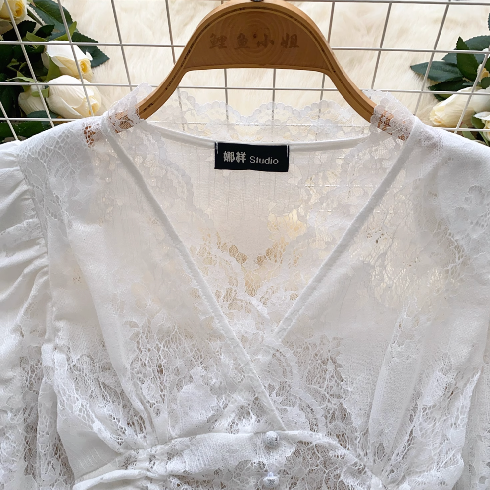 V-neck Drawstring Floral Printed Shirt