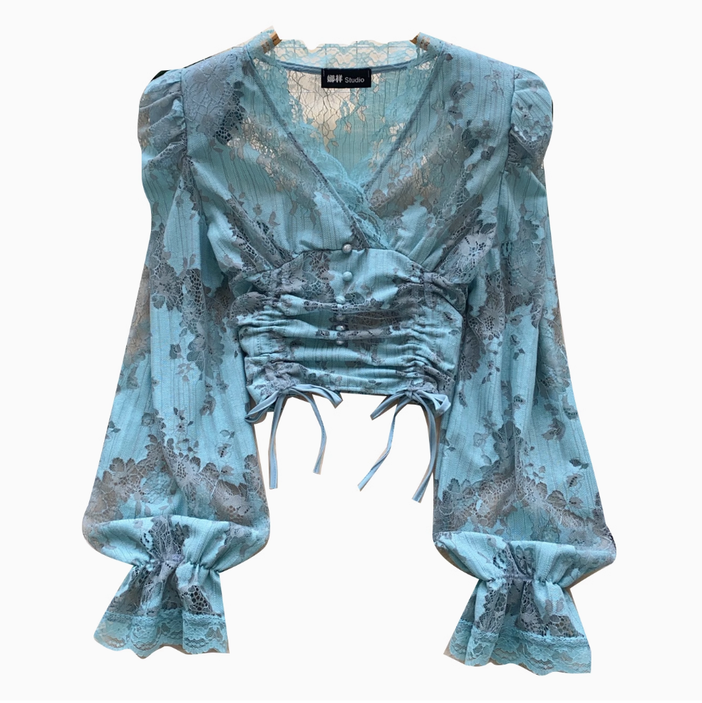 V-neck Drawstring Floral Printed Shirt