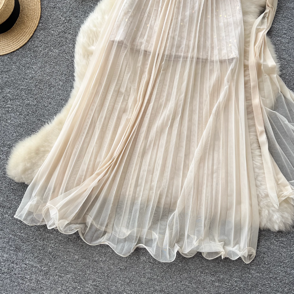 Fairy Pleated Mesh Dress with Ribbon