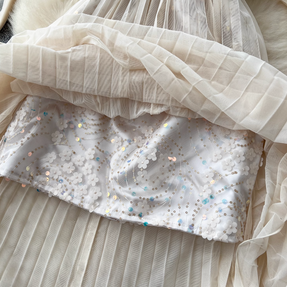 Fairy Pleated Mesh Dress with Ribbon