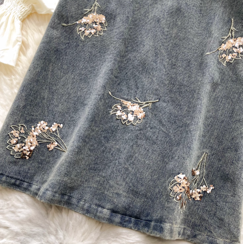 Denim Vest Dress & Bottoming Shirt 2Pcs