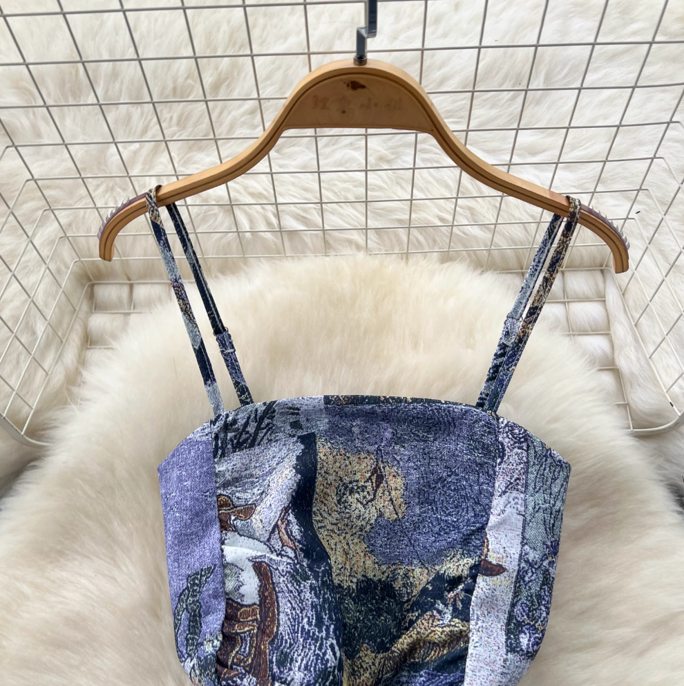 Vintage Elastic Printed Slip Dress