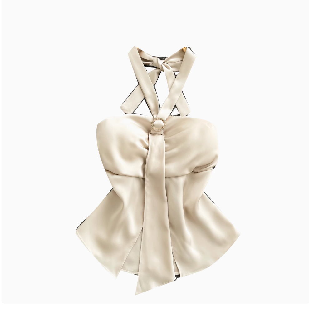 Elegant Satin Cross Halter Top