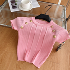 Metal Button Midriff-baring Sweater