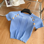 Metal Button Midriff-baring Sweater