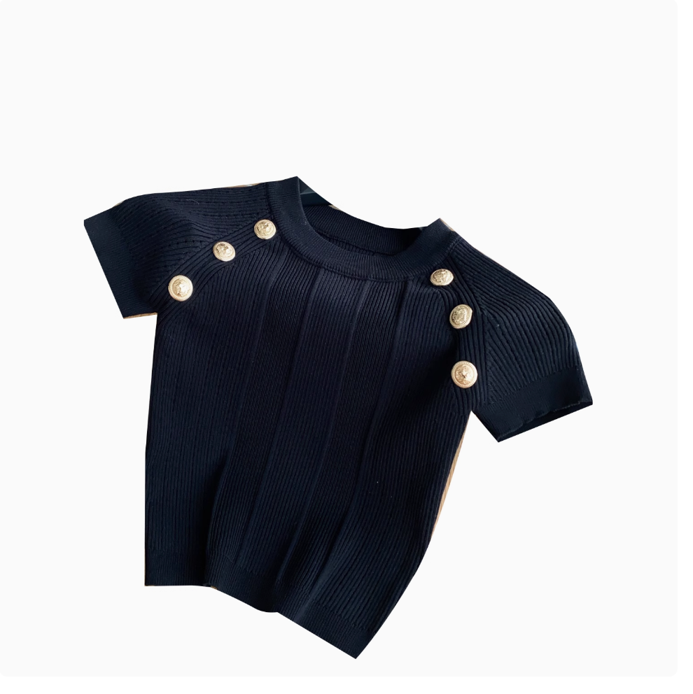 Metal Button Midriff-baring Sweater