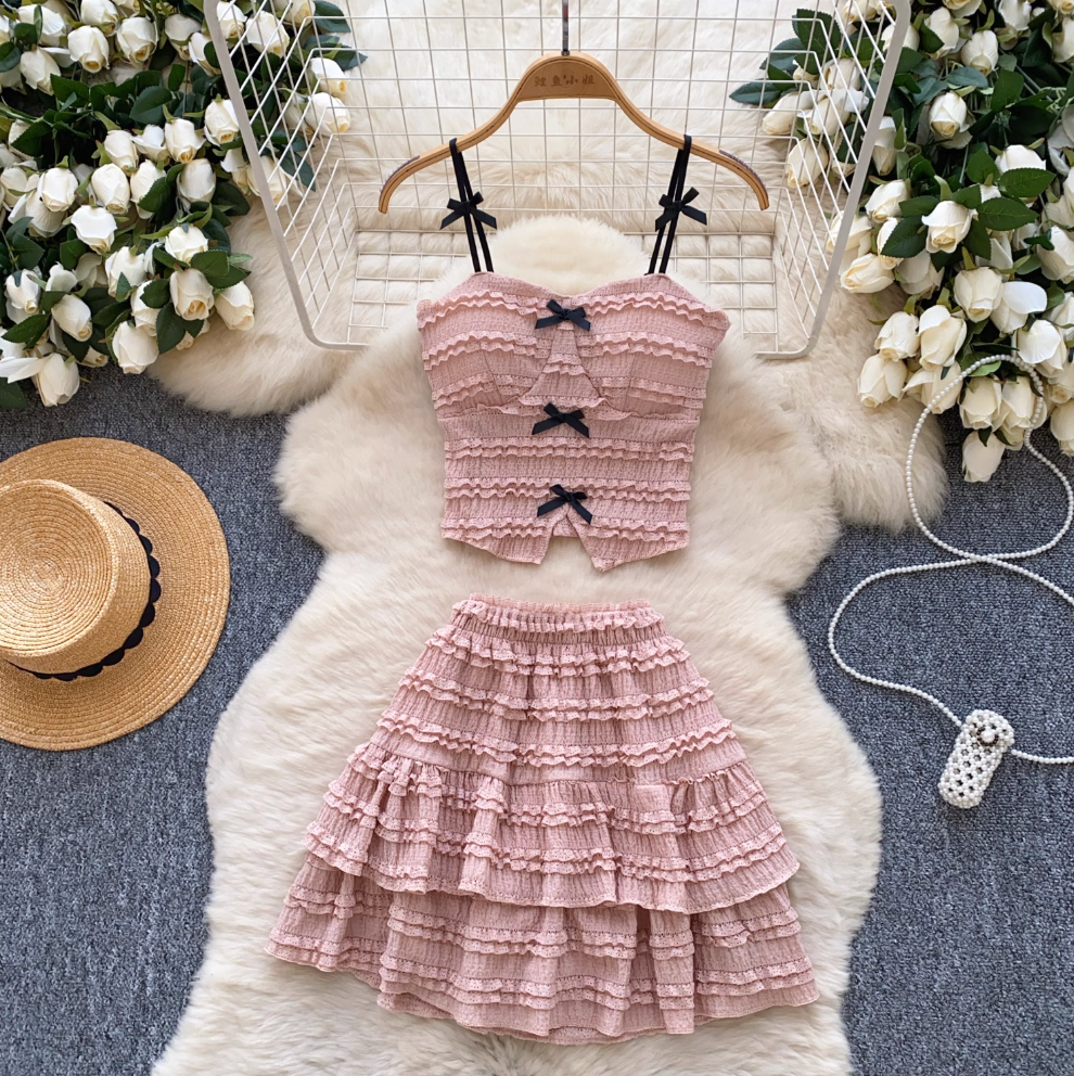 Bow Camisole & Layered Skirt 2Pcs