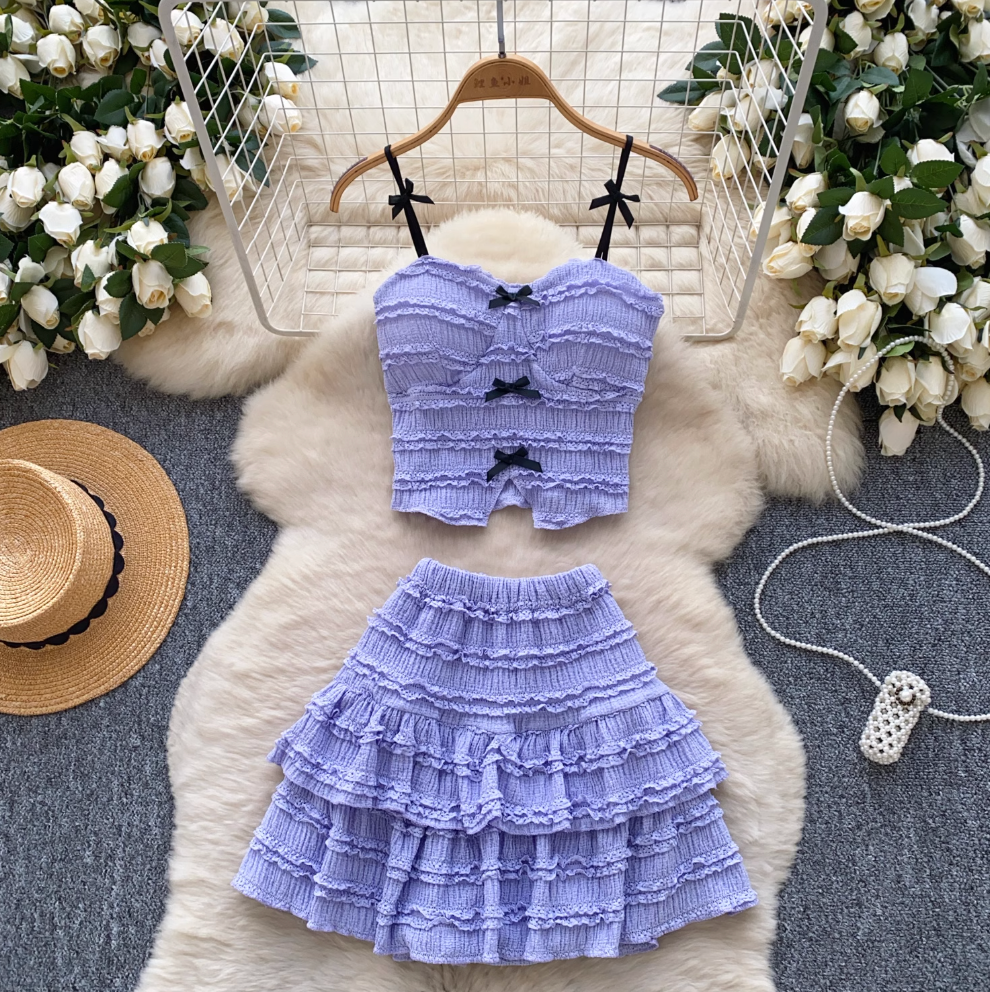 Bow Camisole & Layered Skirt 2Pcs