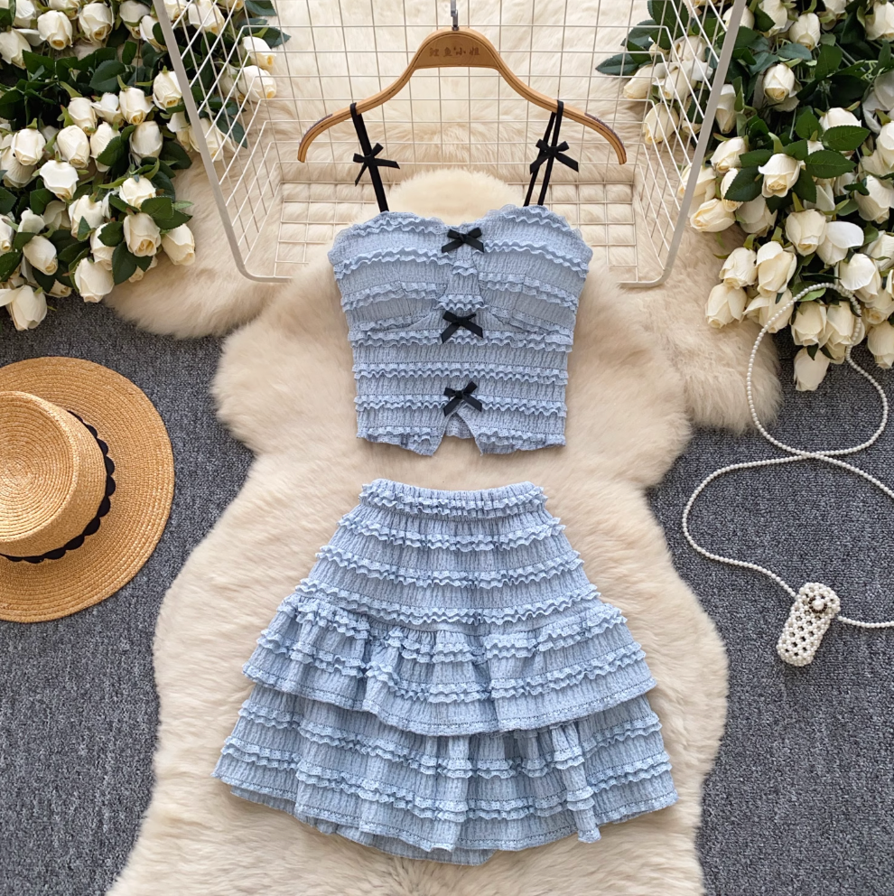 Bow Camisole & Layered Skirt 2Pcs